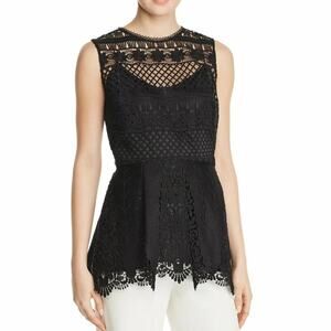 ELIE TAHARI Alessandra Floral Crochet Blouse in Black Size 8